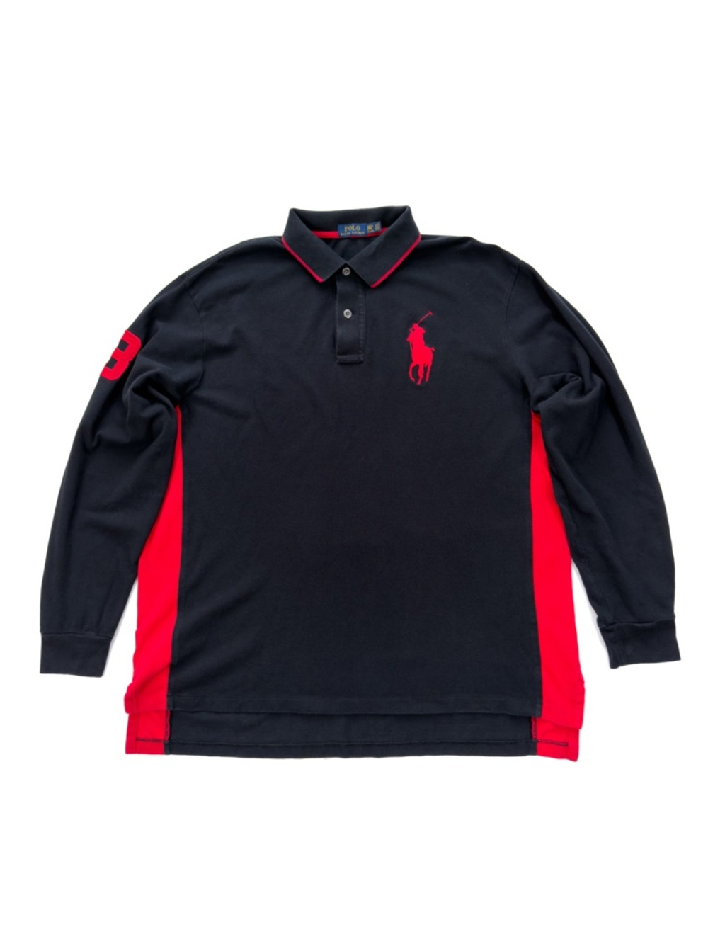 Polo Ralph Lauren Men’s 2XL - Tall Polo Shirt Big Pony #3 Long Sleeve Black Red